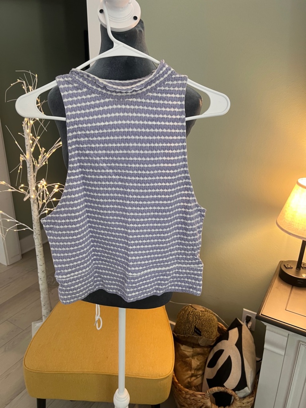 Free People Lavender and White Striped Knit Tank